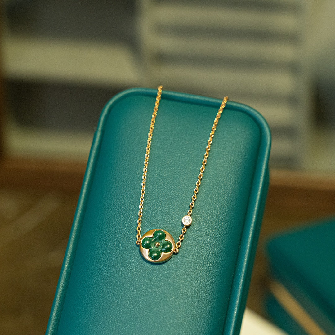 [⭐Aura]SUN MALACHITE 1 DIAMOND PINK GOLD BRACELET