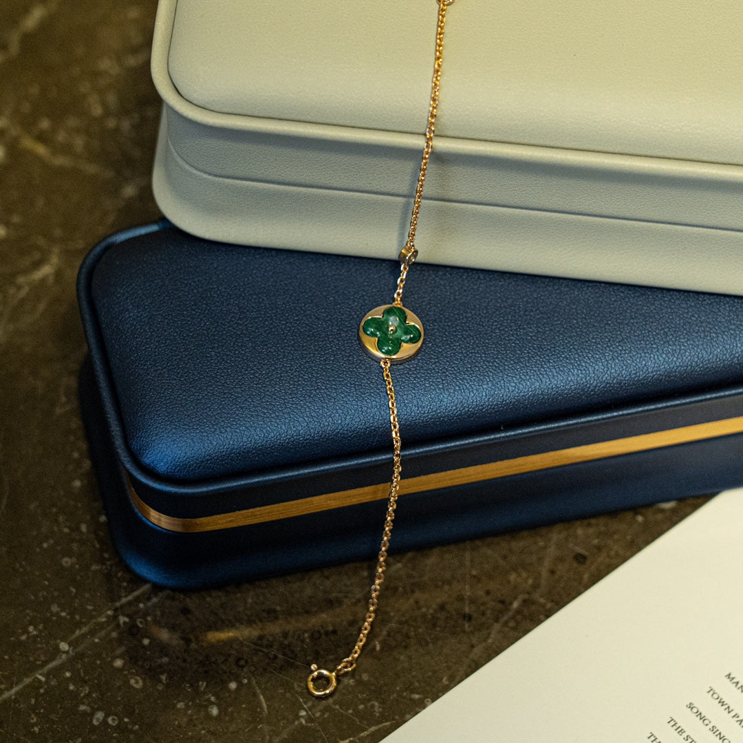 [⭐Aura]SUN MALACHITE 1 DIAMOND PINK GOLD BRACELET