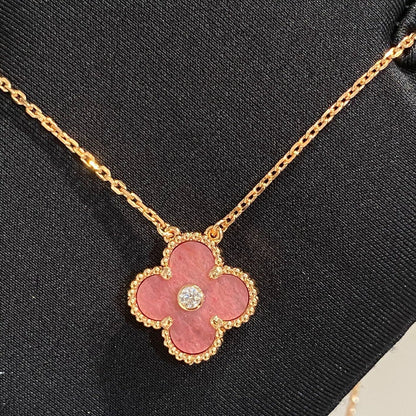 [⭐Aura]CLOVER 15MM DIAMOND RHODONITE NECKLACE