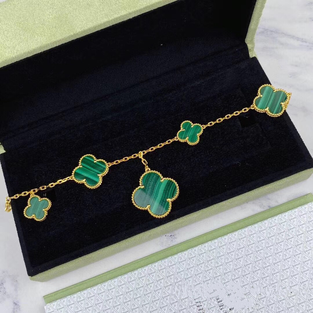 [⭐Aura]MAGIC CLOVER MALACHITE GOLD BRACELET 5 MOTIFS