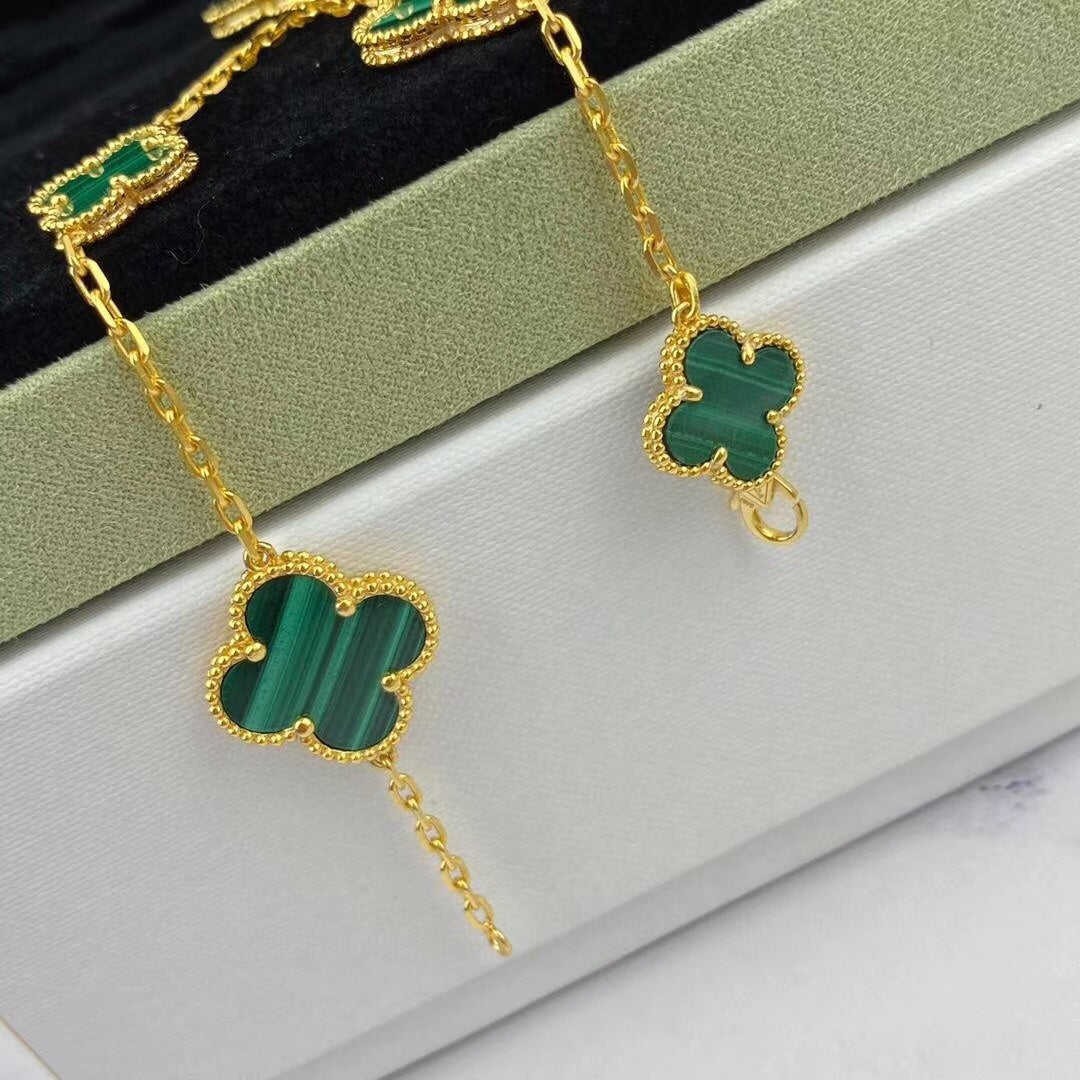 [⭐Aura]MAGIC CLOVER MALACHITE GOLD BRACELET 5 MOTIFS