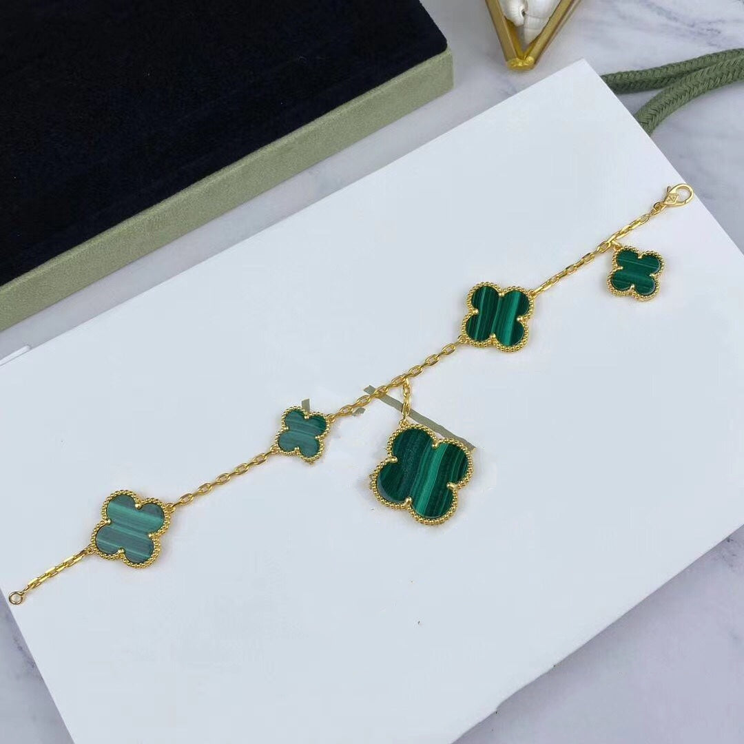 [⭐Aura]MAGIC CLOVER MALACHITE GOLD BRACELET 5 MOTIFS