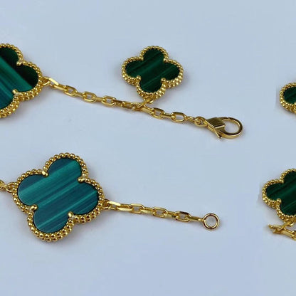 [⭐Aura]MAGIC CLOVER MALACHITE GOLD BRACELET 5 MOTIFS