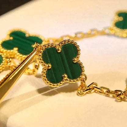 [⭐Aura] CLOVER 5 MOTIF MALACHITE BRACELET COLLECTION