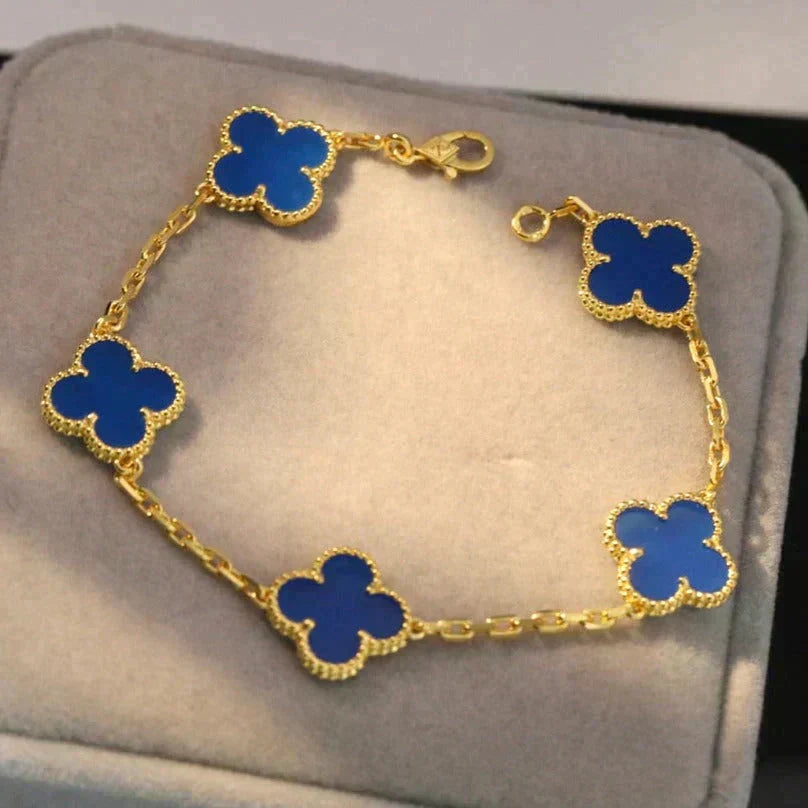 [⭐Aura] CLOVER 5 MOTIF BLUE AGATE BRACELET COLLECTION