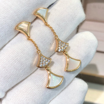 [⭐Aura]DREAM EARRINGS 3 MOTIFS DIAMOND MOP PINK GOLD