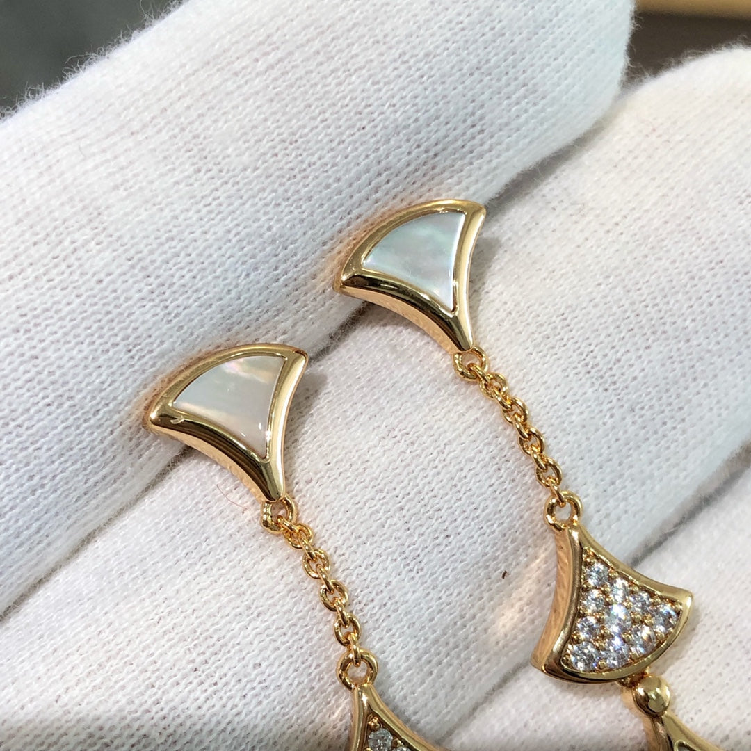 [⭐Aura]DREAM EARRINGS 3 MOTIFS DIAMOND MOP PINK GOLD