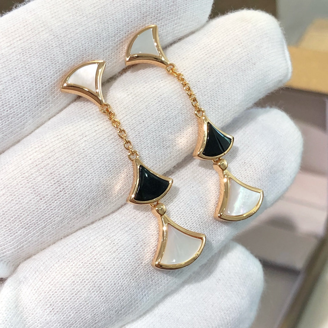 [⭐Aura]DREAM EARRINGS 3 MOTIFS ONYX MOP PINK GOLD