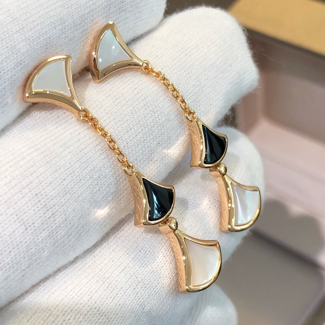 [⭐Aura]DREAM EARRINGS 3 MOTIFS ONYX MOP PINK GOLD