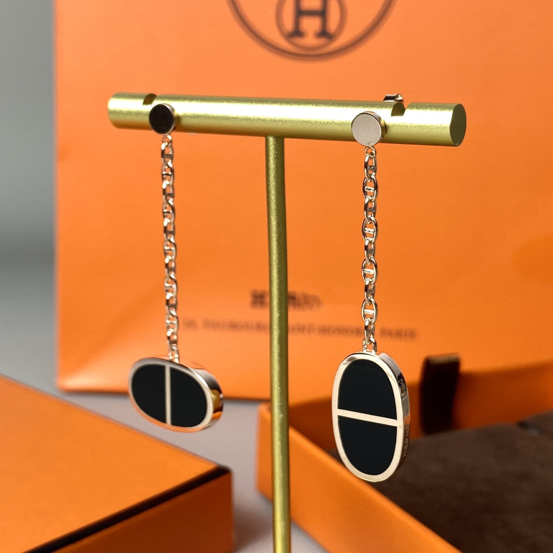 [⭐Aura]CHAINE VERSO BLACK CERAMIC EARRINGS