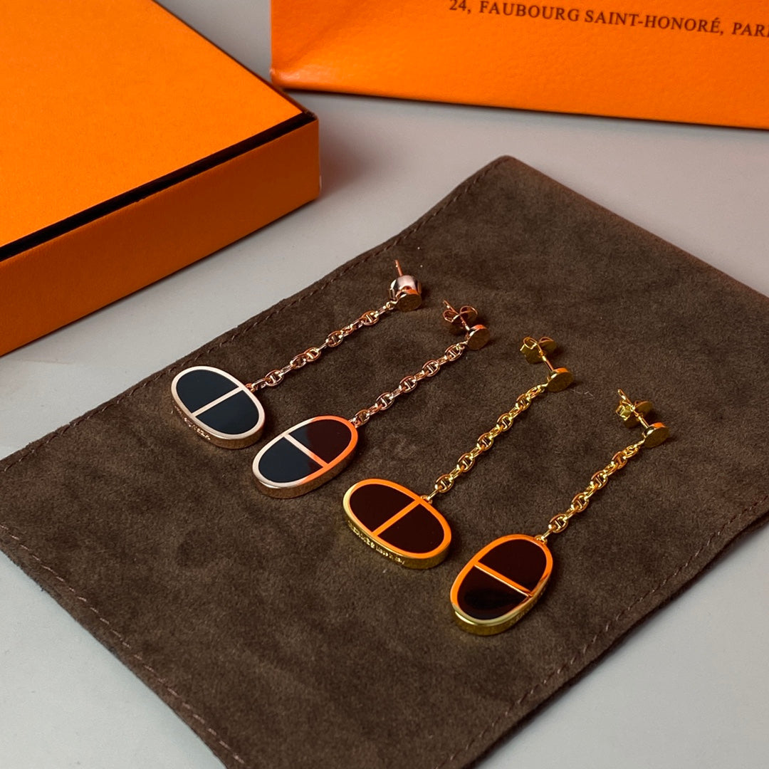 [⭐Aura]CHAINE VERSO BLACK CERAMIC EARRINGS