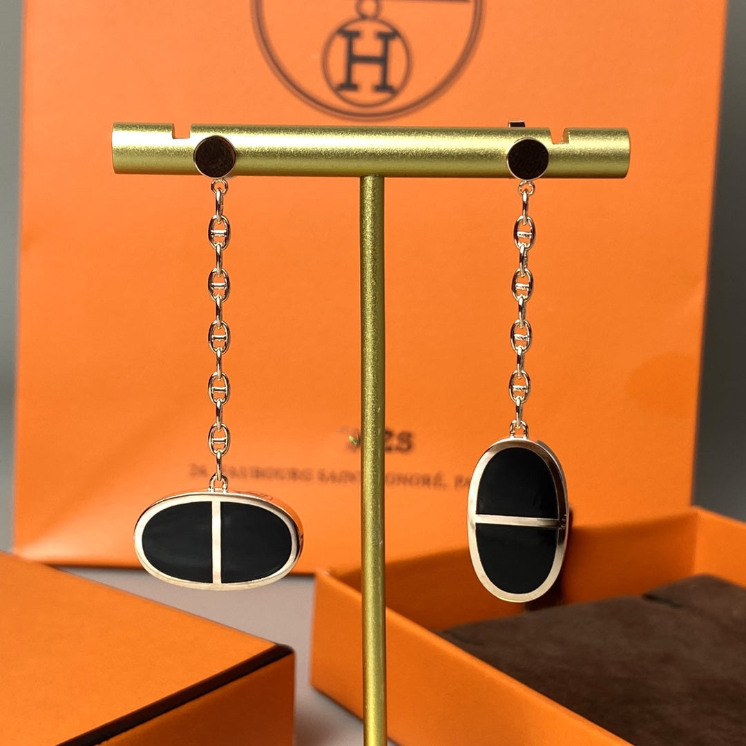 [⭐Aura]CHAINE VERSO BLACK CERAMIC EARRINGS