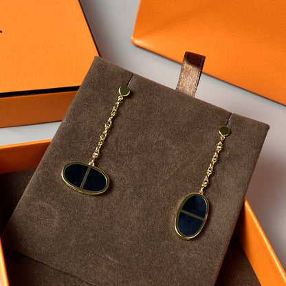 [⭐Aura]CHAINE VERSO BLACK CERAMIC EARRINGS