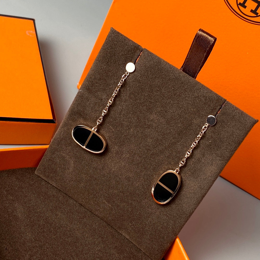 [⭐Aura]CHAINE VERSO BLACK CERAMIC EARRINGS
