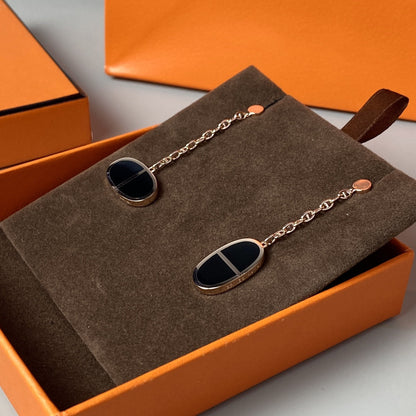 [⭐Aura]CHAINE VERSO BLACK CERAMIC EARRINGS