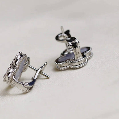 [⭐Aura]CLOVER MEDIUM 1 MOTIFS  WHITE MOP EARRINGS SILVER
