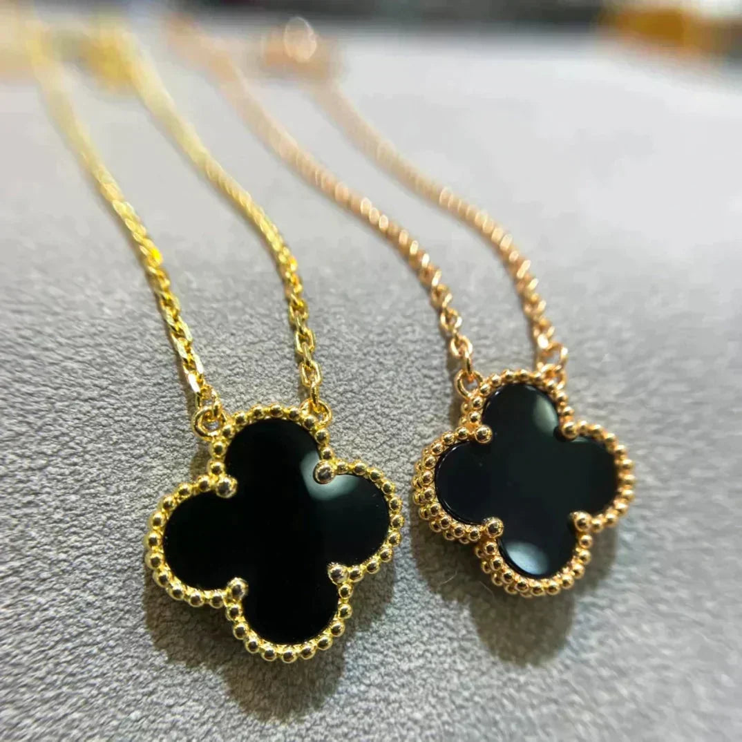 [⭐Aura]CLOVER 15MM BLACK ONYX SINGLE FLOWER NECKLACE