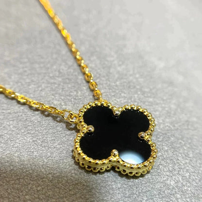 [⭐Aura]CLOVER 15MM BLACK ONYX SINGLE FLOWER NECKLACE