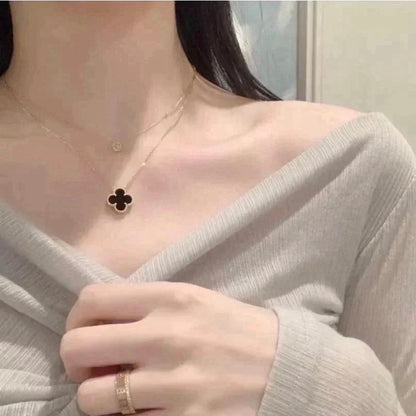 [⭐Aura]CLOVER 15MM BLACK ONYX SINGLE FLOWER NECKLACE