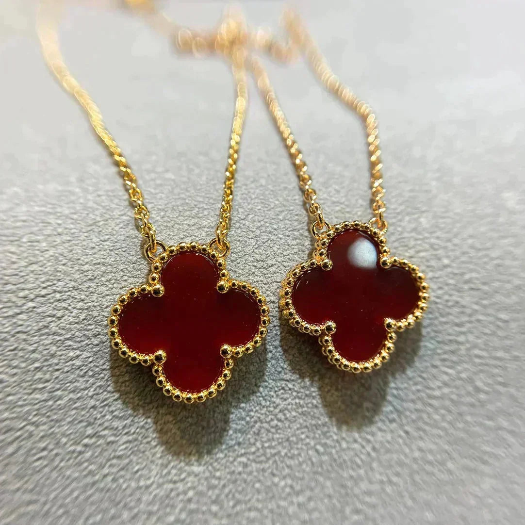 [⭐Aura]CLOVER 15MM CARNELIAN SINGLE FLOWER NECKLACE