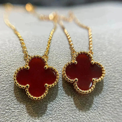 [⭐Aura]CLOVER 15MM CARNELIAN SINGLE FLOWER NECKLACE