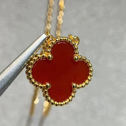 [⭐Aura]CLOVER 15MM CARNELIAN SINGLE FLOWER NECKLACE
