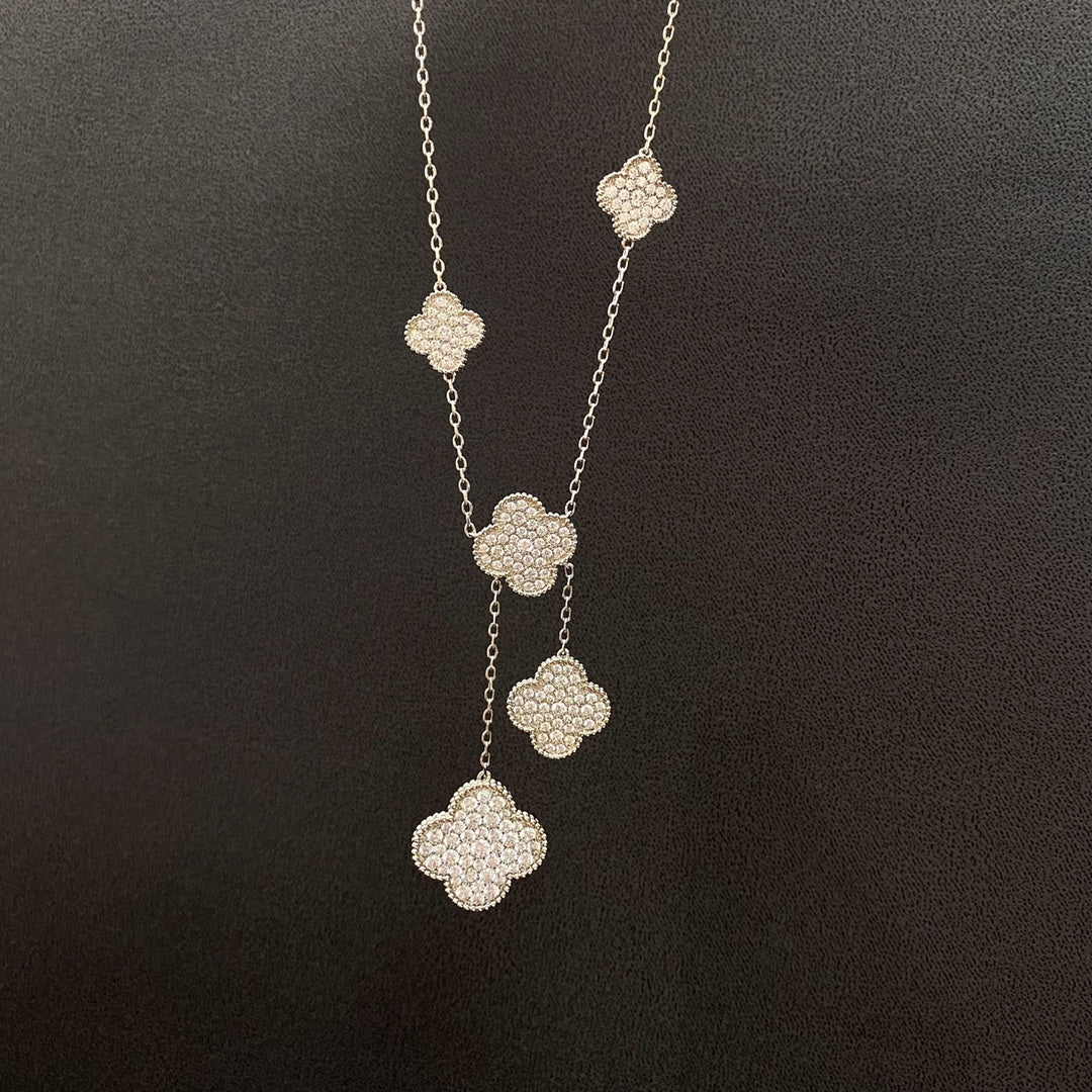 [⭐Aura]CLOVER 5 MOTIFS SILVER DIAMONDS NECKLACE