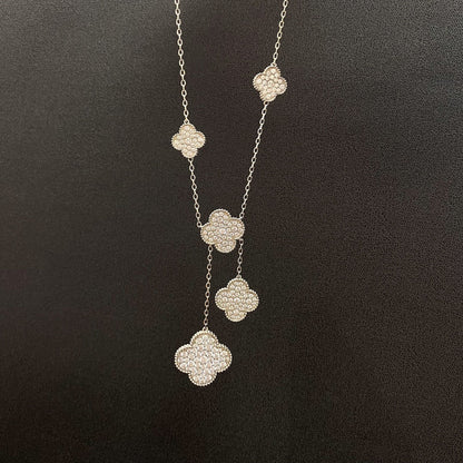 [⭐Aura]CLOVER 5 MOTIFS SILVER DIAMONDS NECKLACE