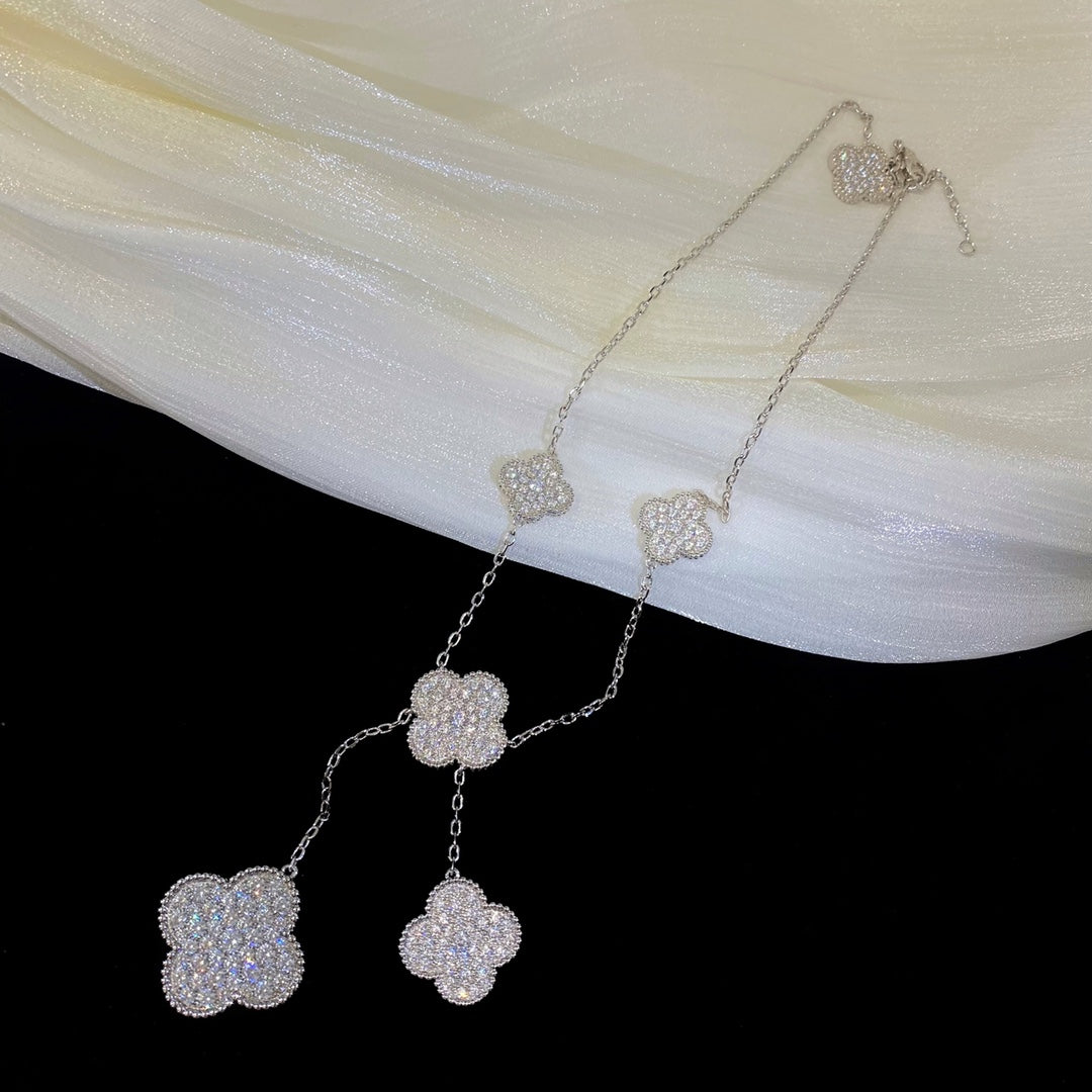 [⭐Aura]CLOVER 5 MOTIFS SILVER DIAMONDS NECKLACE