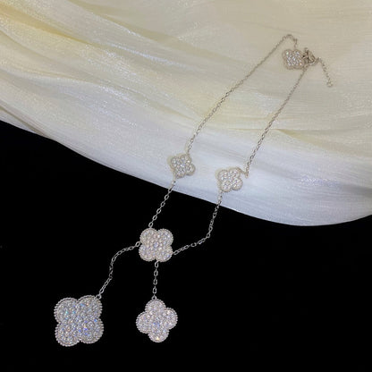 [⭐Aura]CLOVER 5 MOTIFS SILVER DIAMONDS NECKLACE