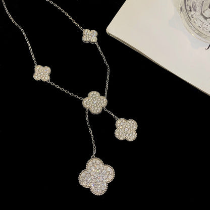 [⭐Aura]CLOVER 5 MOTIFS SILVER DIAMONDS NECKLACE