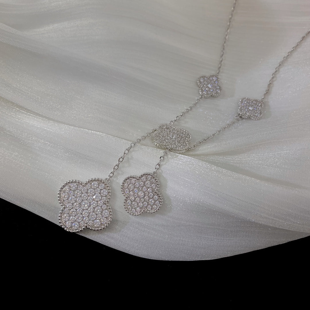 [⭐Aura]CLOVER 5 MOTIFS SILVER DIAMONDS NECKLACE