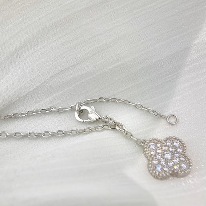 [⭐Aura]CLOVER 5 MOTIFS SILVER DIAMONDS NECKLACE