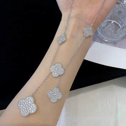 [⭐Aura]CLOVER 5 MOTIFS SILVER DIAMONDS NECKLACE