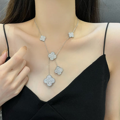 [⭐Aura]CLOVER 5 MOTIFS SILVER DIAMONDS NECKLACE