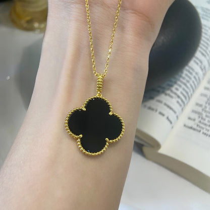 [⭐Aura]CLOVER 25MM NECKLACE GOLD ONYX