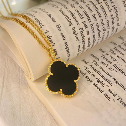 [⭐Aura]CLOVER 25MM NECKLACE GOLD ONYX