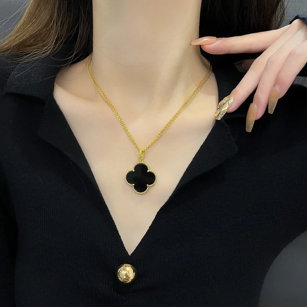 [⭐Aura]CLOVER 25MM NECKLACE GOLD ONYX