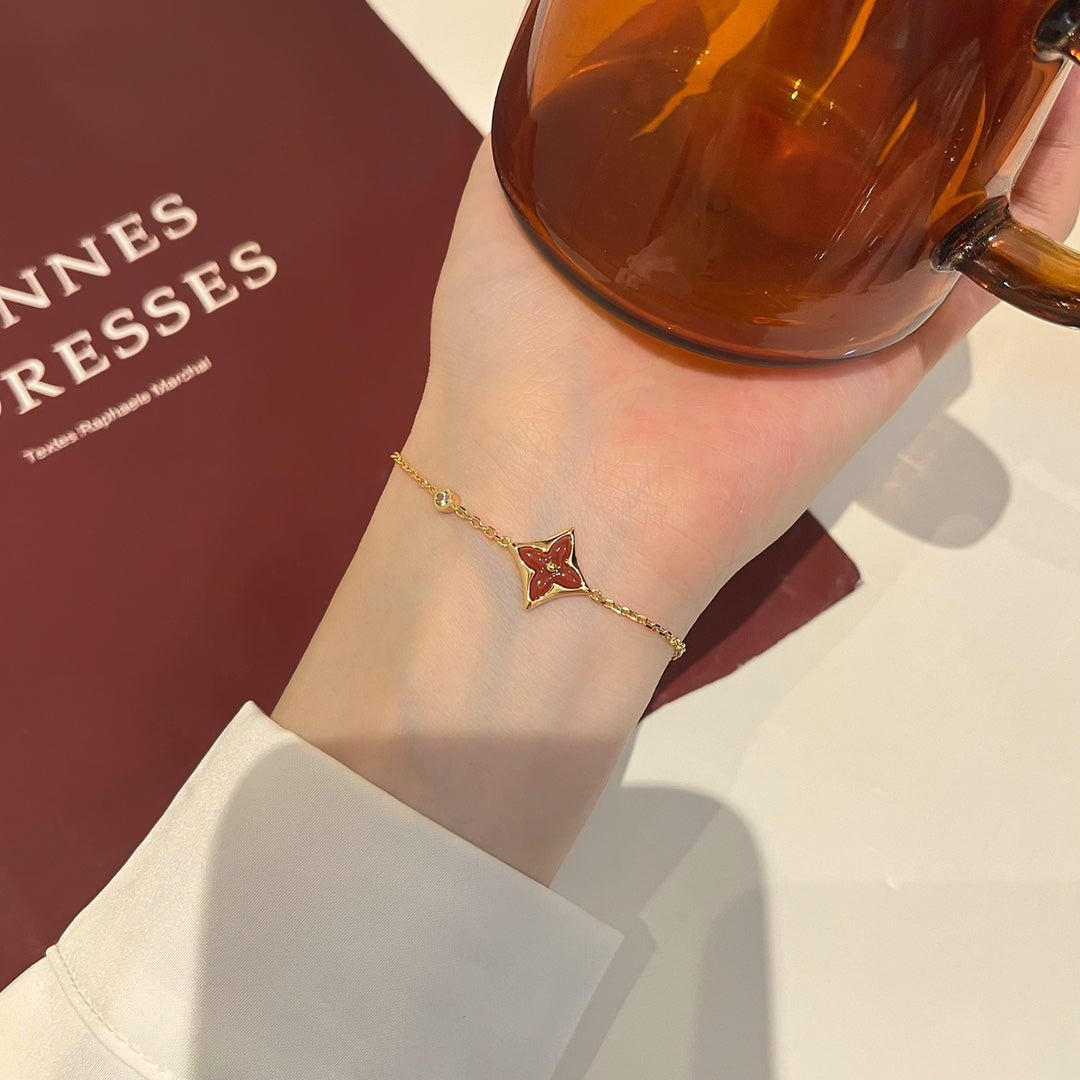 [⭐Aura]COLOR STAR CARNELIAN PINK GOLD DIAMOND BRACELET