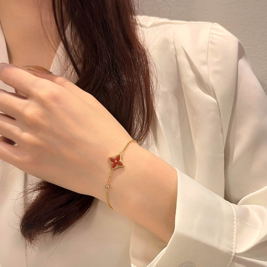 [⭐Aura]COLOR STAR CARNELIAN PINK GOLD DIAMOND BRACELET