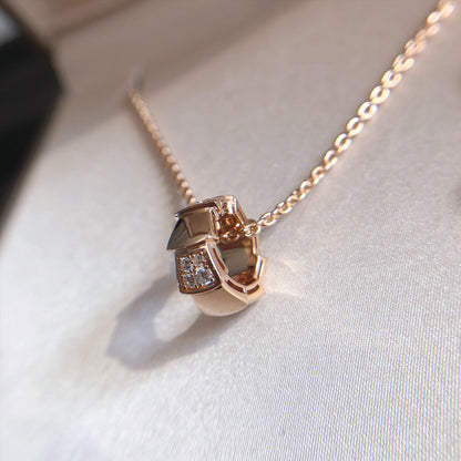 [⭐Aura]SERPENTI PEDANT DIAMOND PINK GOLD NECKLACE