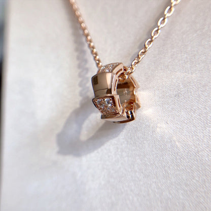 [⭐Aura]SERPENTI PEDANT DIAMOND PINK GOLD NECKLACE