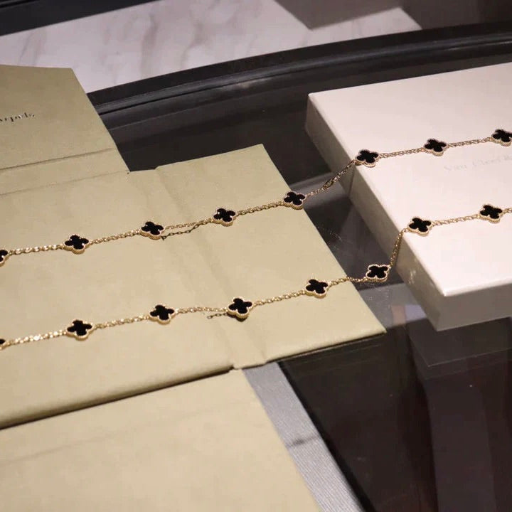 [⭐Aura]CLOVER 20 MOTIFS ONYX NECKLACE