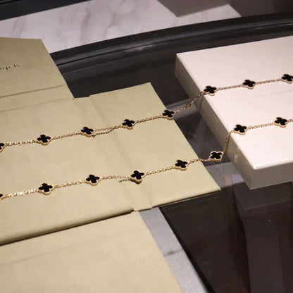 [⭐Aura]CLOVER 20 MOTIFS ONYX NECKLACE