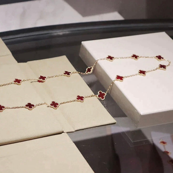 [⭐Aura]CLOVER 20 MOTIFS CARNELIAN NECKLACE