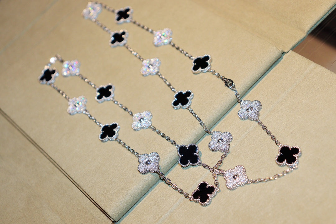 [⭐Aura]CLOVER 20 MOTIFS ONYX DIAMOND SILVER