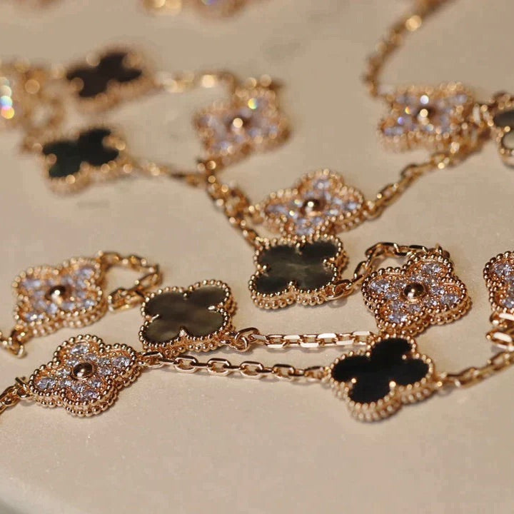[⭐Aura]CLOVER 20 MOTIFS DARK MOP DIAMOND  NECKLACE