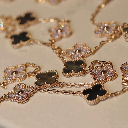 [⭐Aura]CLOVER 20 MOTIFS DARK MOP DIAMOND  NECKLACE