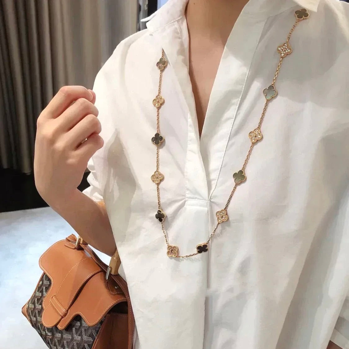 [⭐Aura]CLOVER 20 MOTIFS DARK MOP DIAMOND  NECKLACE