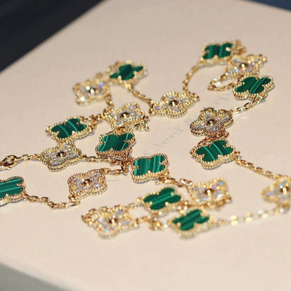 [⭐Aura]CLOVER 20 MOTIFS MALACHITE DIAMOND NECKLACE